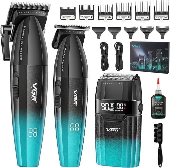 VGR 640S3 Professional 3-in-1 Hair Cutting Kit (9000RPM Clipper, Trimmer & Foil Shaver Set) - Professional Barbershop Equipment at Tessla Equipment Store